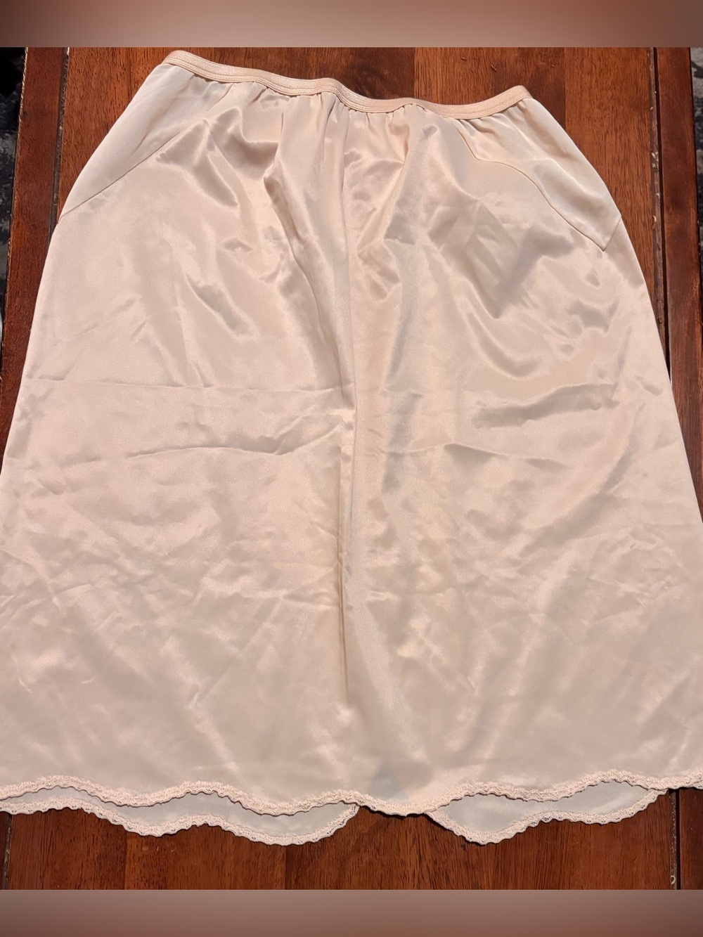 Vintage Vanity Fair Nude Half Slip Laced Scallop Hem Slit Made USA Size Medium